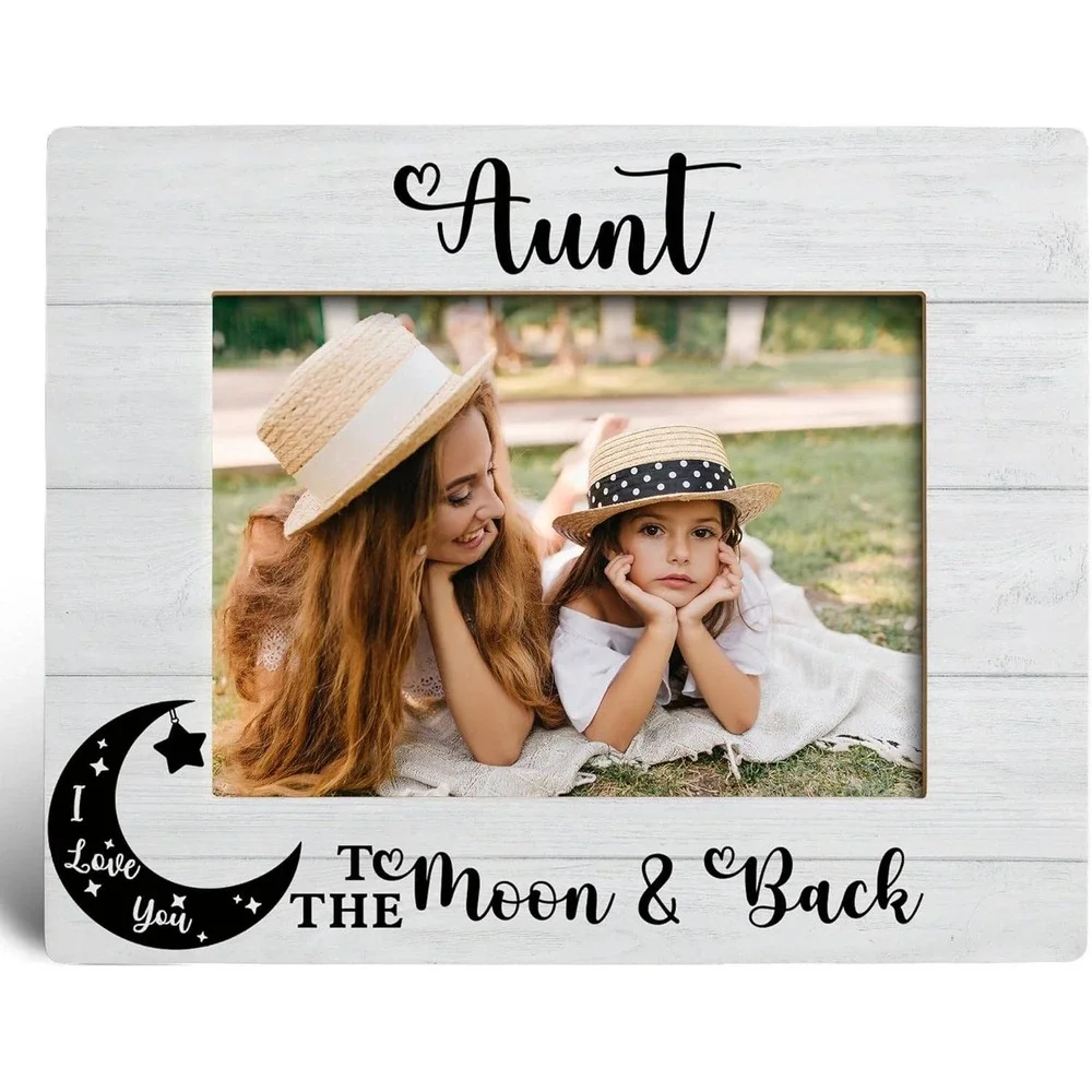 XYMHQ Aunt I Love You To The Moon & Back Wood Picture‎ Frame 5x7 White Rustic